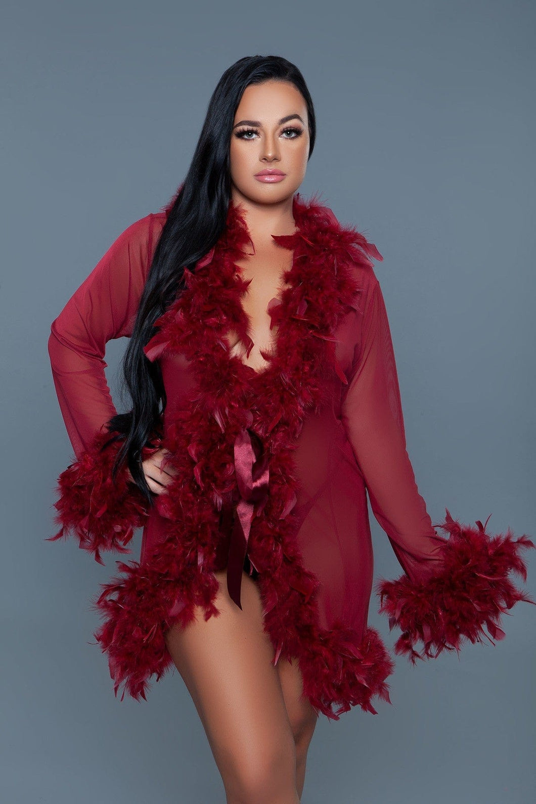 Feather Robe With Ribbon Ties