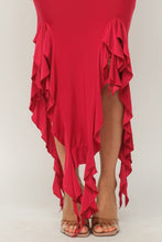 Load image into Gallery viewer, Solid Bottom Ruffle Trim Hem Slit Tube Maxi Dress
