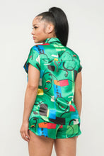 Load image into Gallery viewer, Satin Dolman Print Button Down Top And Shorts Set
