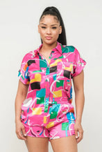 Load image into Gallery viewer, Satin Dolman Print Button Down Top And Shorts Set
